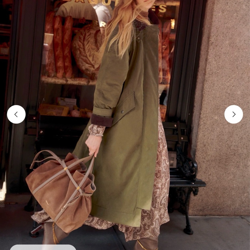 Veronica Beard Olive Trench Coat with Brown Accents